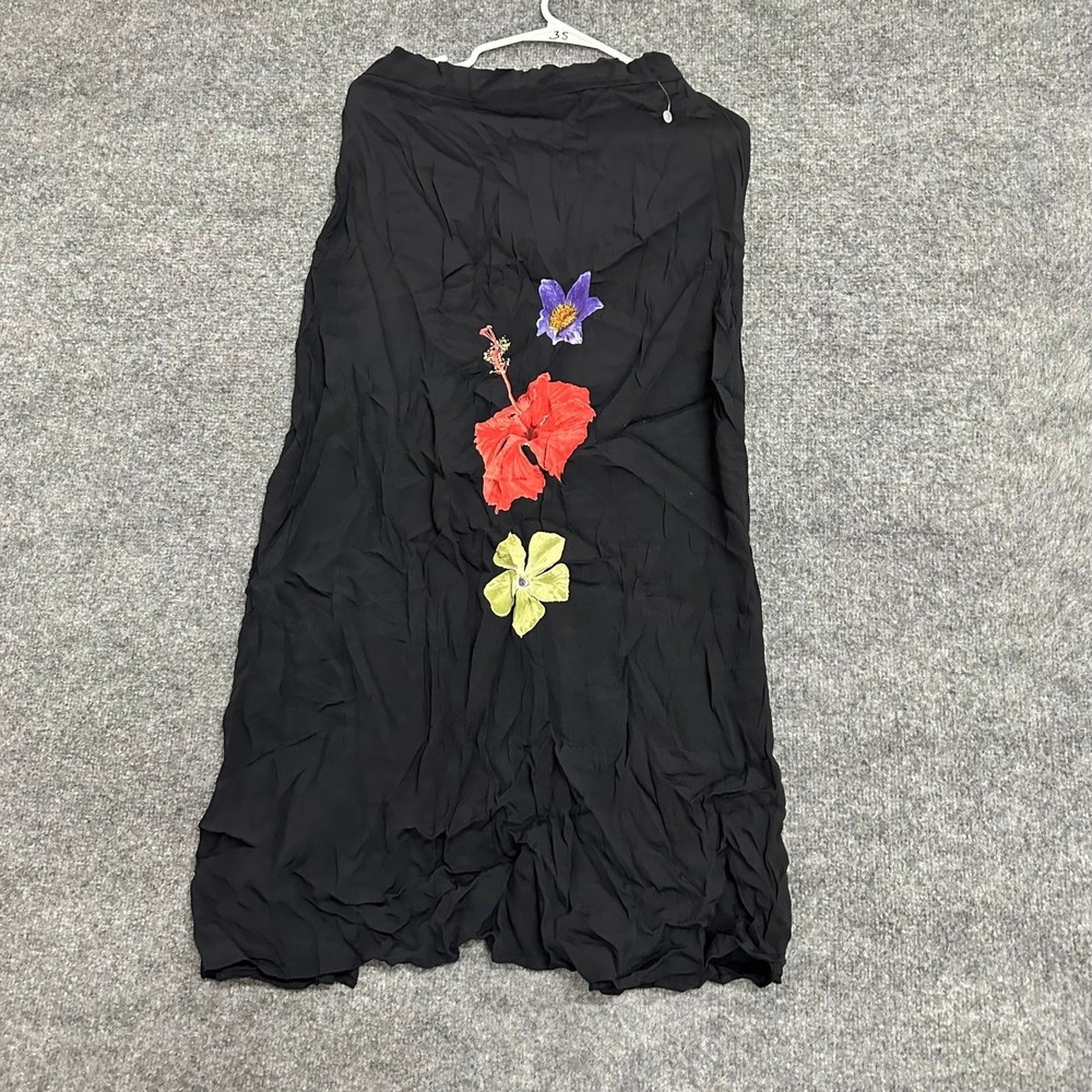 Sareet Skirt Womens Size Medium Black Floral Rayon Maxi Elastic Waist Made USA